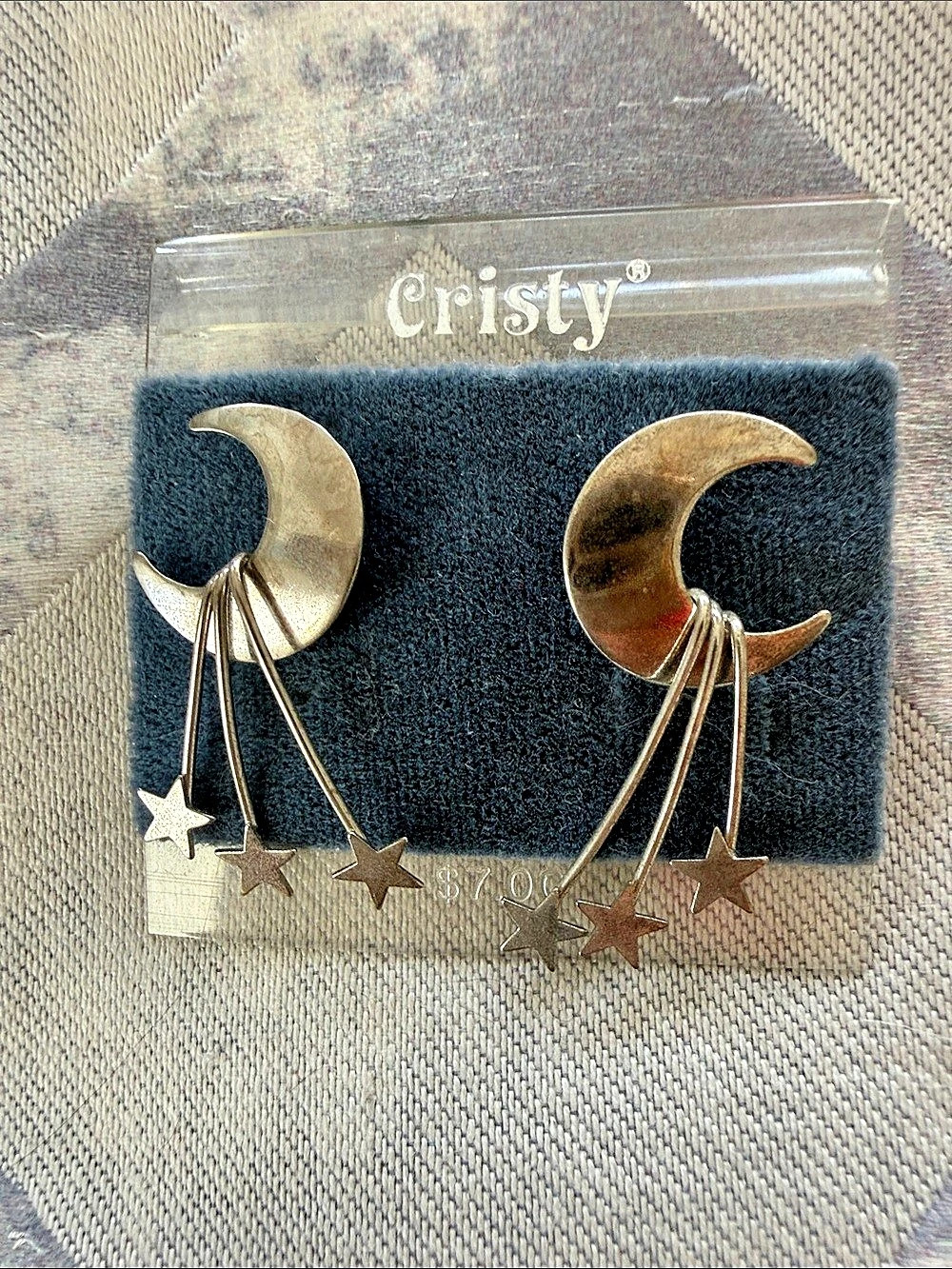 Cristy Crescent Moon Star Dangle Earrings in Silver Like New